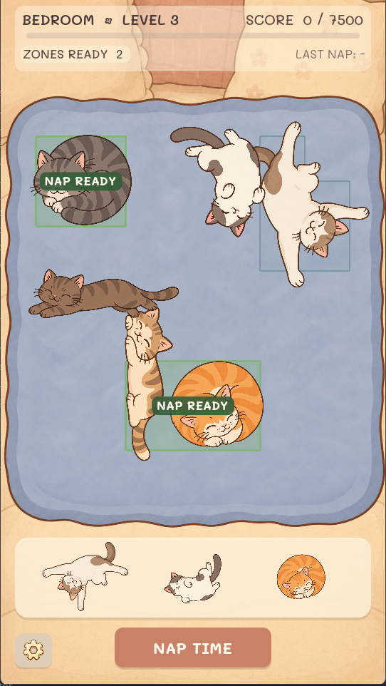 Mobile puzzle game prototype with illustrated cats